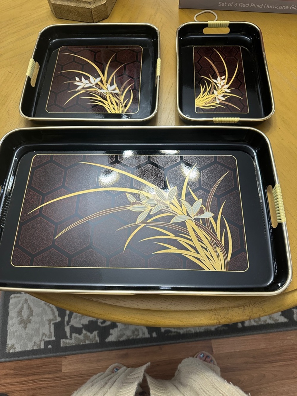 Black and Gold Floral Serving Tray Set - Classic Home Accents